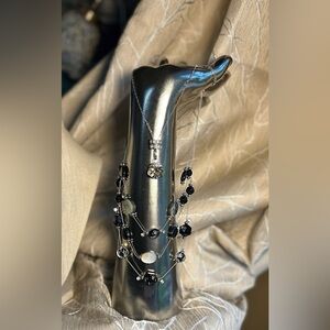 Smokey Quartz and Multi Strand Glass Bead Station Necklace Lampwork Bund…